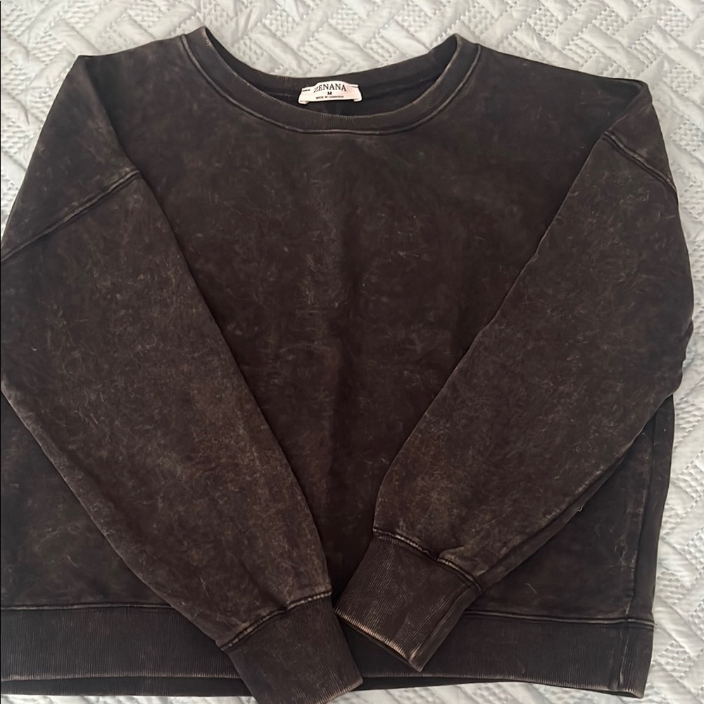 Zenana Outfitters Acid Washed Black Crewneck Sweatshirt